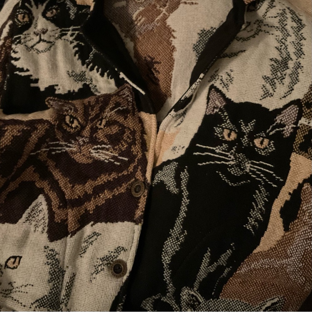 SUGAR STREET WEAVERS Cat Tapestry Knit Cardigan Sweater Jacket  L - Picture 10 of 14